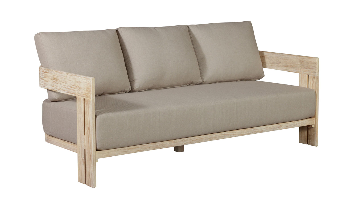 Paradiso Teak Wood Natural Look Sofa - Gray Fabric