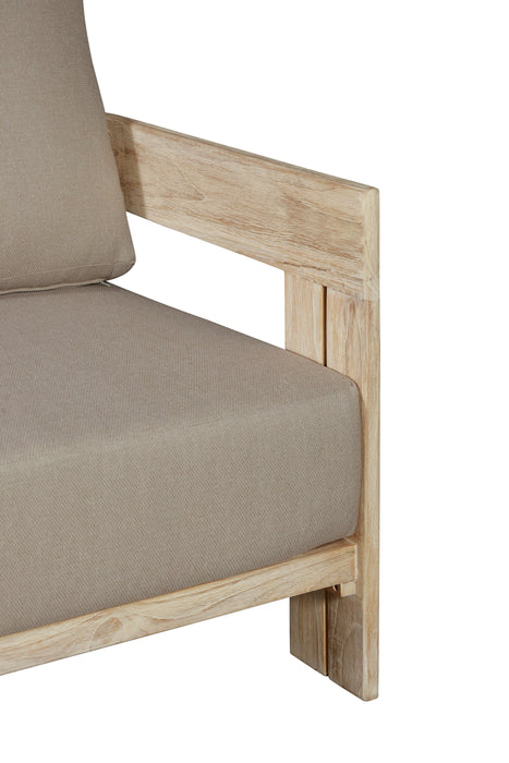 Paradiso Teak Wood Natural Look Sofa - Gray Fabric