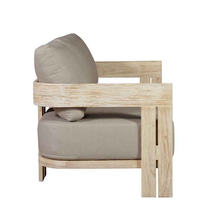 Paradiso Teak Wood Natural Look Sofa - Gray Fabric