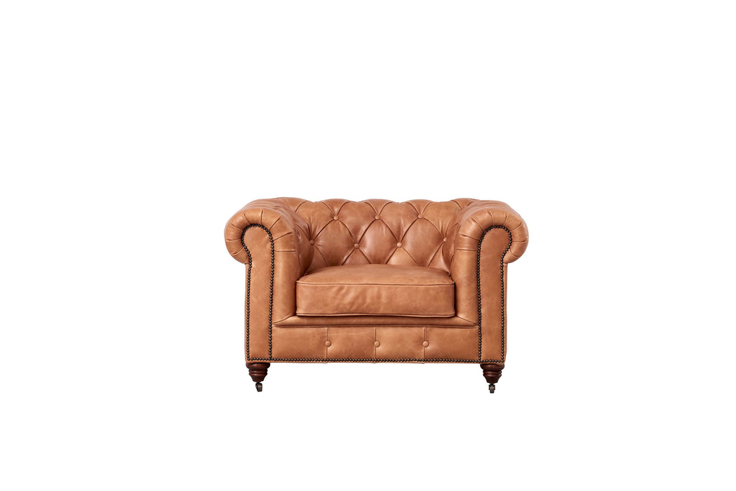 Century Chesterfield Arm Chair - Light Chestnut Leather