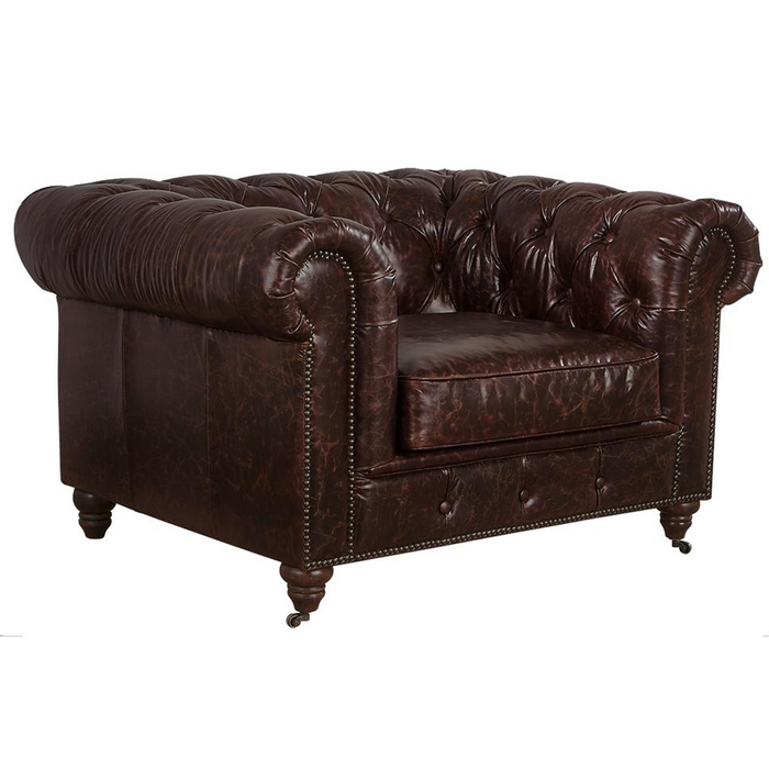 Century Chesterfield Arm Chair - Reddish Brown Leather - Crafters and Weavers