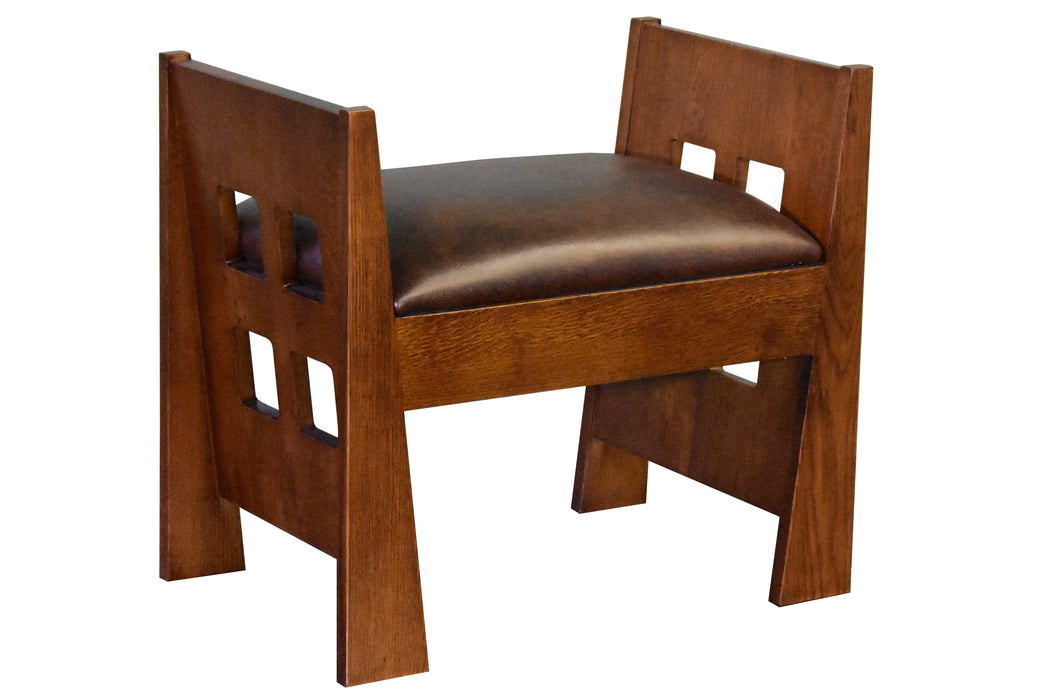 Mission Style Oak and Leather Foot Stool - Model A31