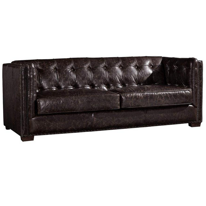 Tuxedo Leather Sofa - Dark Brown - Crafters and Weavers