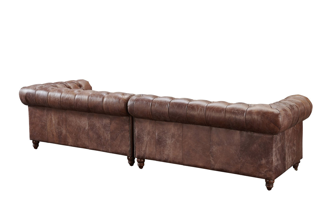 PREORDER Century Chesterfield Sofa - Bark Brown Leather - 118" - Crafters and Weavers