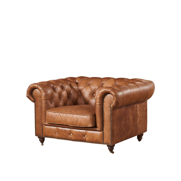 Century Chesterfield Arm Chair - Light Brown Leather