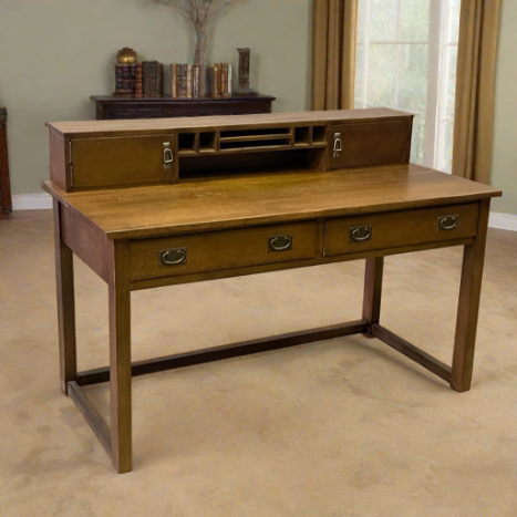 Mission Style Oak Library Table with Hutch