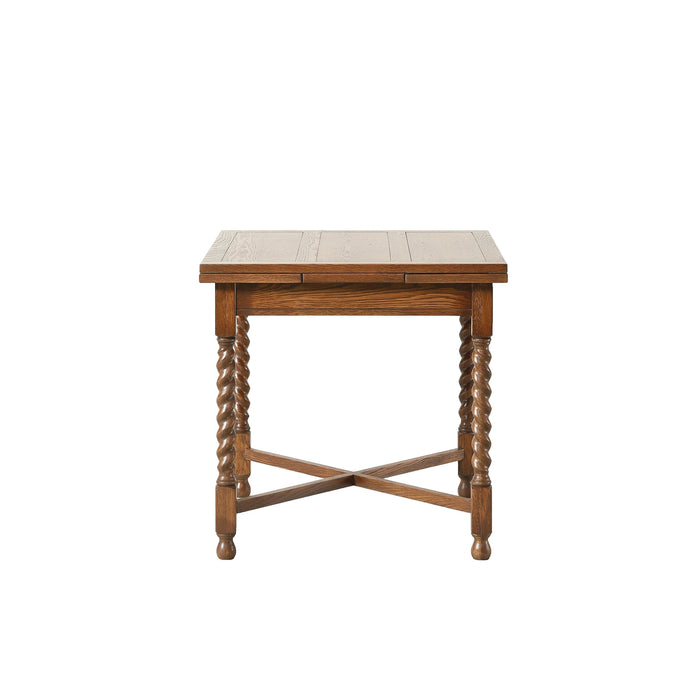 Mission Oak Barley Twist Dining Table with 2 Leaves and Oak Dining Chairs