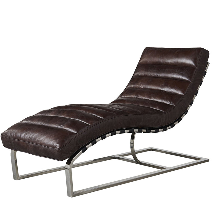 Plano Modern Channeled Leather Chaise Lounge - Dark Brown Leather - Crafters and Weavers