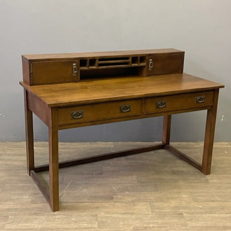 Mission Style Oak Library Table with Hutch