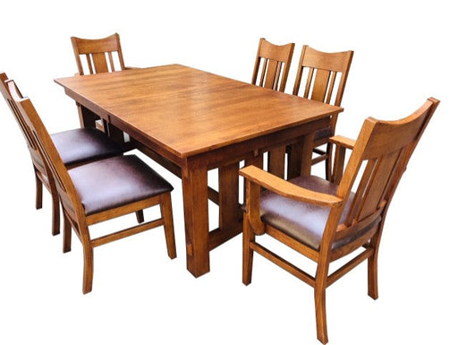 Mission Solid Oak Dining Table With Leaves and High Back
