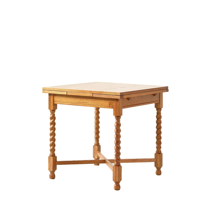 Mission Oak Barley Twist Dining Table with 2 Leaves and Oak Dining Chairs