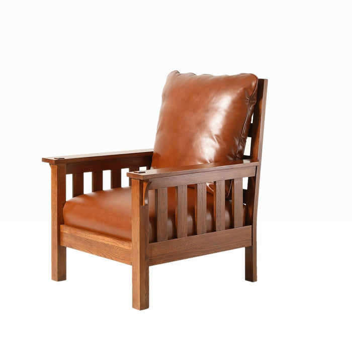 Craftsman / Mission Leather and Oak Armchair - Russet Brown