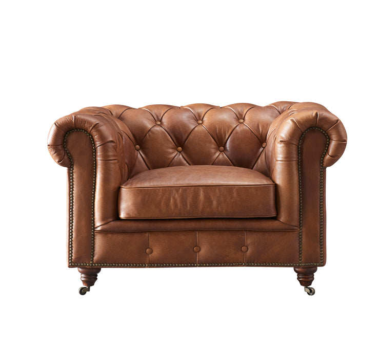 Century Chesterfield Arm Chair - Bark Brown Leather