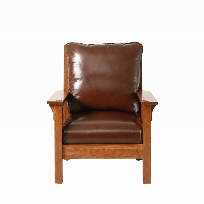 Craftsman / Mission Leather and Oak Armchair - Chestnut