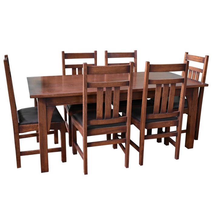 Mission 70" Solid Oak Dining Table Set with 6 #401 Chairs - Crafters and Weavers