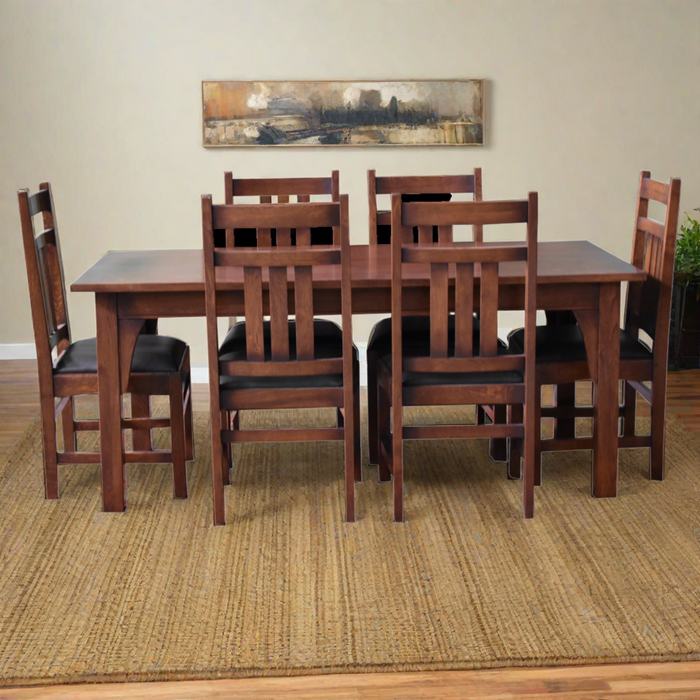 Mission 70" Solid Oak Dining Table Set with 6 #401 Chairs - Crafters and Weavers