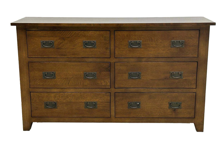 Mission 6 Drawer Oak Dresser - Walnut stain