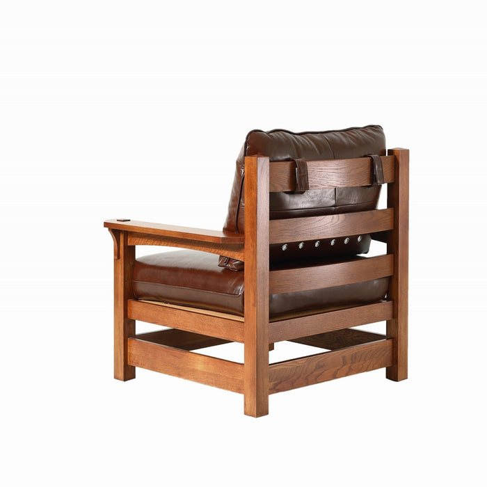 Mission Leather and Oak Armchair / Living Room chair - Chestnut