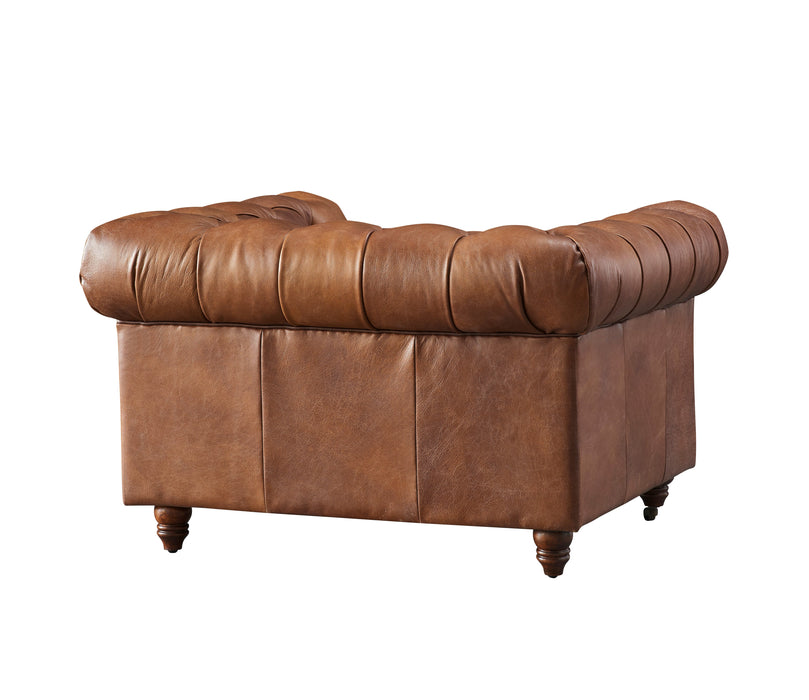 Century Chesterfield Arm Chair - Bark Brown Leather