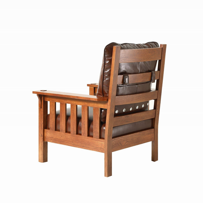 Craftsman / Mission Leather and Oak Armchair - Chestnut