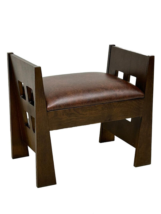 Mission Style Oak and Leather Foot Stool - Model A31