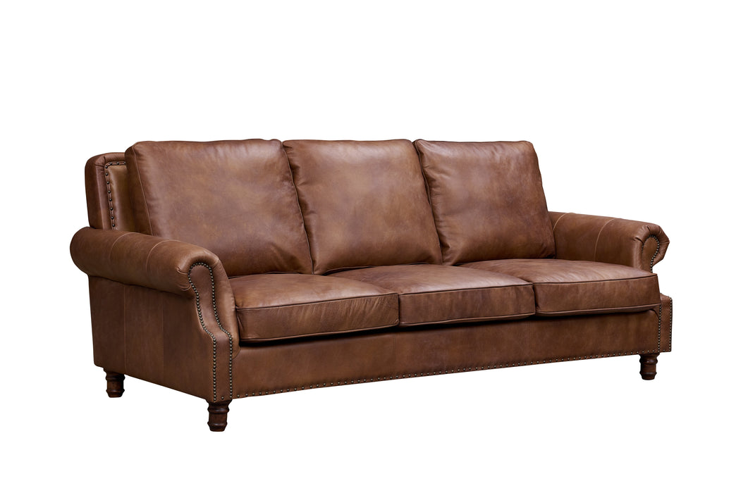 English Rolled Arm Sofa - Bark Brown Leather