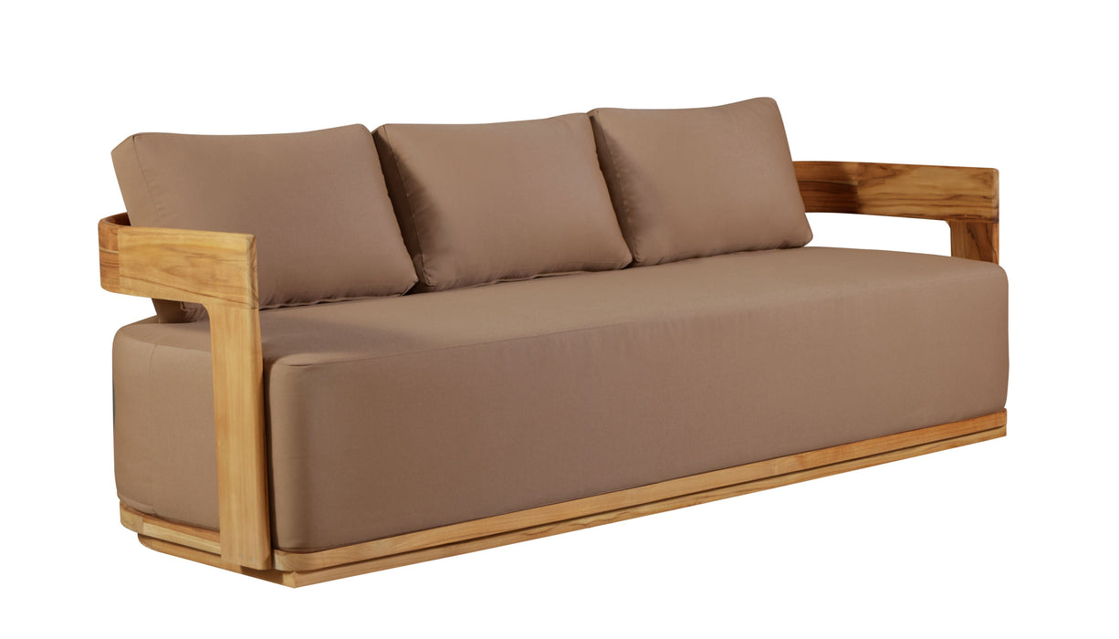 Eclipse Outdoor Solid Teak Wood Sofa - Light Brown Fabric