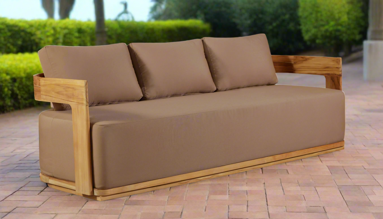 Eclipse Outdoor Solid Teak Wood Sofa - Light Brown Fabric