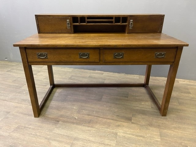 Mission Style Oak Library Table with Hutch