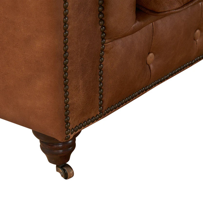 Century Chesterfield Sofa - Light Brown Leather - 118"