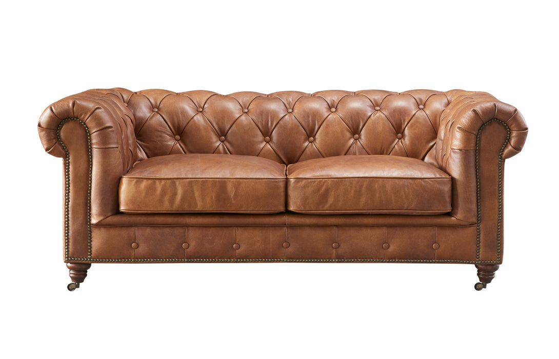 Century Chesterfield Love Seat - Bark Brown Leather