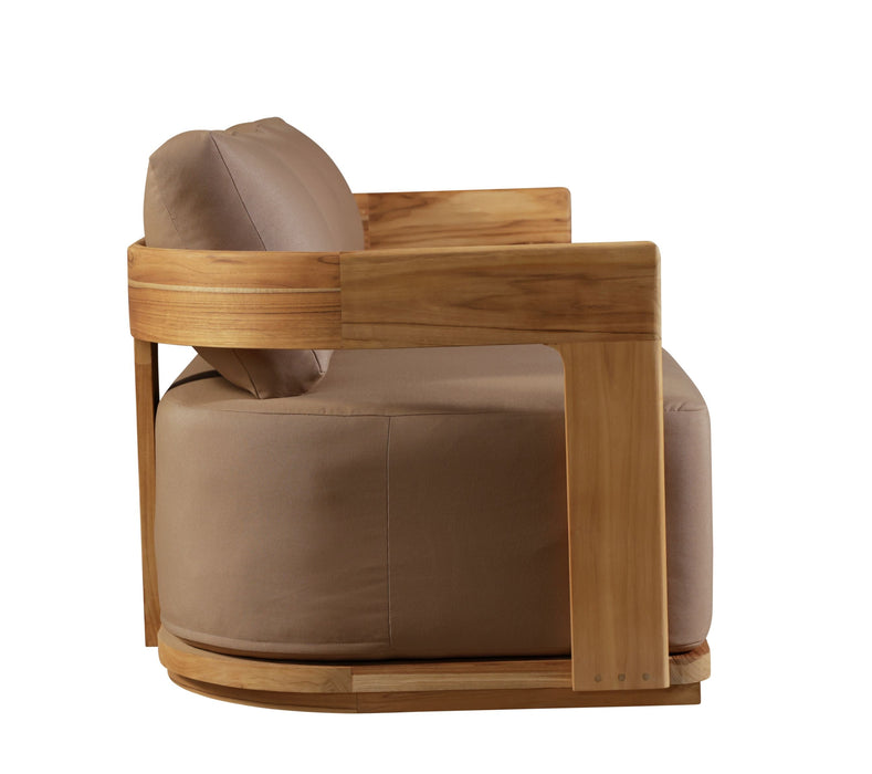 Eclipse Outdoor Solid Teak Wood Sofa - Light Brown Fabric