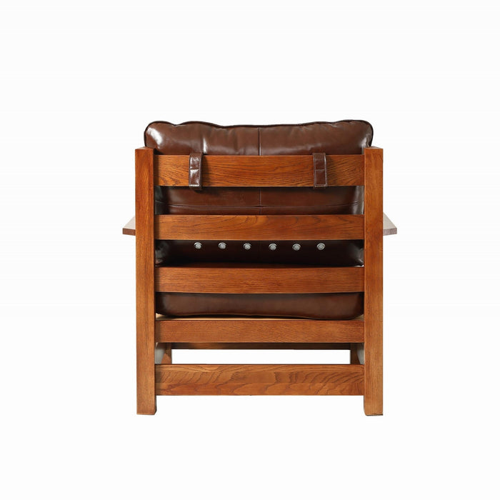 Mission Leather and Oak Armchair / Living Room chair - Chestnut