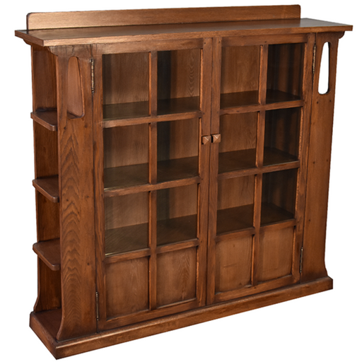 Mission Double Door Bookcase with Side Shelves - Walnut (W1) - Crafters and Weavers