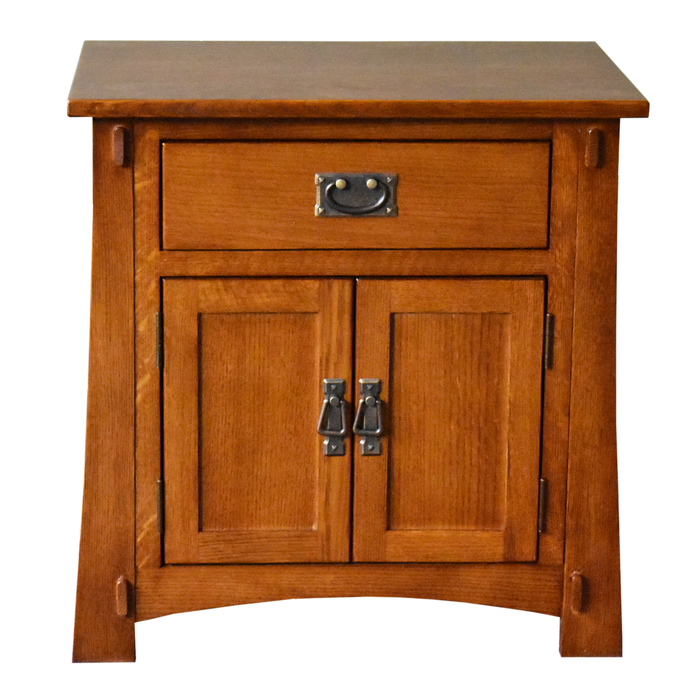 Mission Style Solid Oak Nightstand Model A3 - Michael's Cherry Stain - Crafters and Weavers