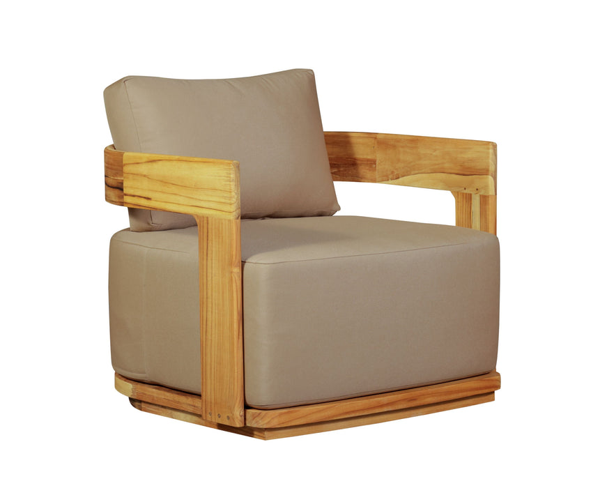 Eclipse Outdoor Solid Teak Wood  Chair - Light Brown Fabric