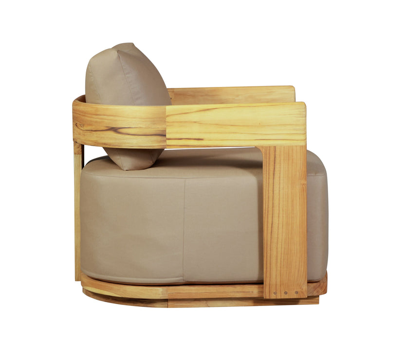 Eclipse Outdoor Solid Teak Wood  Chair - Light Brown Fabric