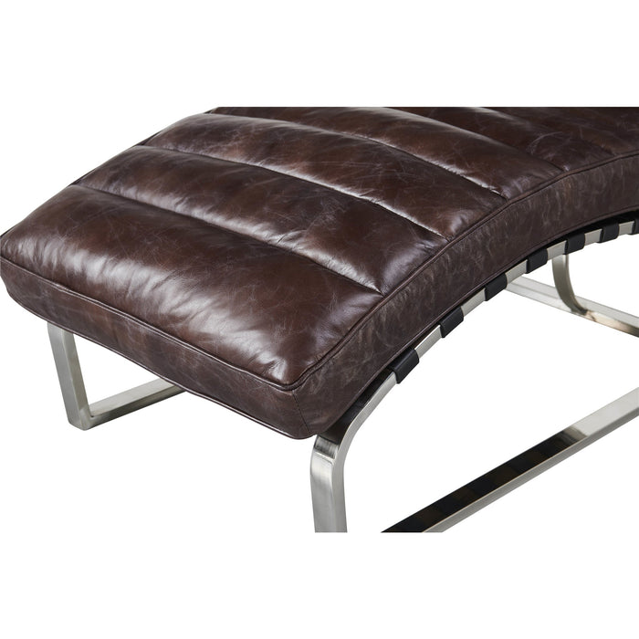 Plano Modern Channeled Leather Chaise Lounge - Dark Brown Leather - Crafters and Weavers