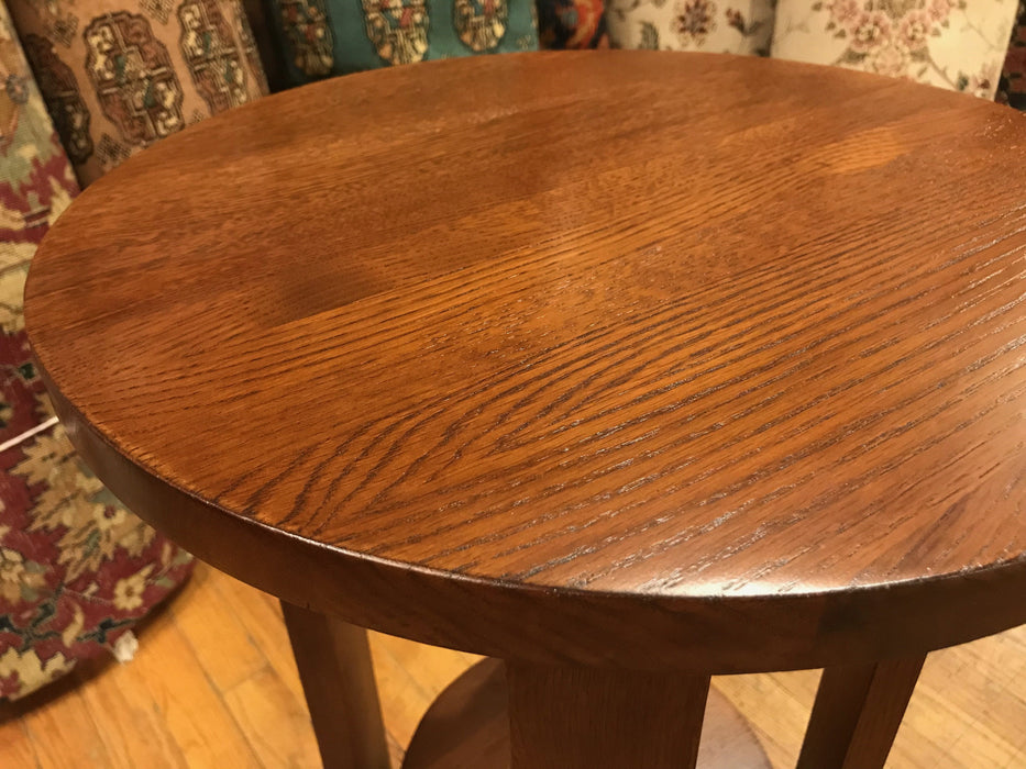 Mission Style Oak Round End Table - Golden Brown - Crafters and Weavers