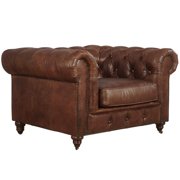 Century Chesterfield Arm Chair - Medium Brown Leather - Crafters and Weavers