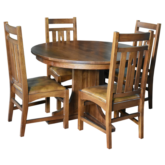 SOLD OUT 2 Leaf Round Dining Table Set w/ 6 Chairs - Golden Brown - Crafters and Weavers