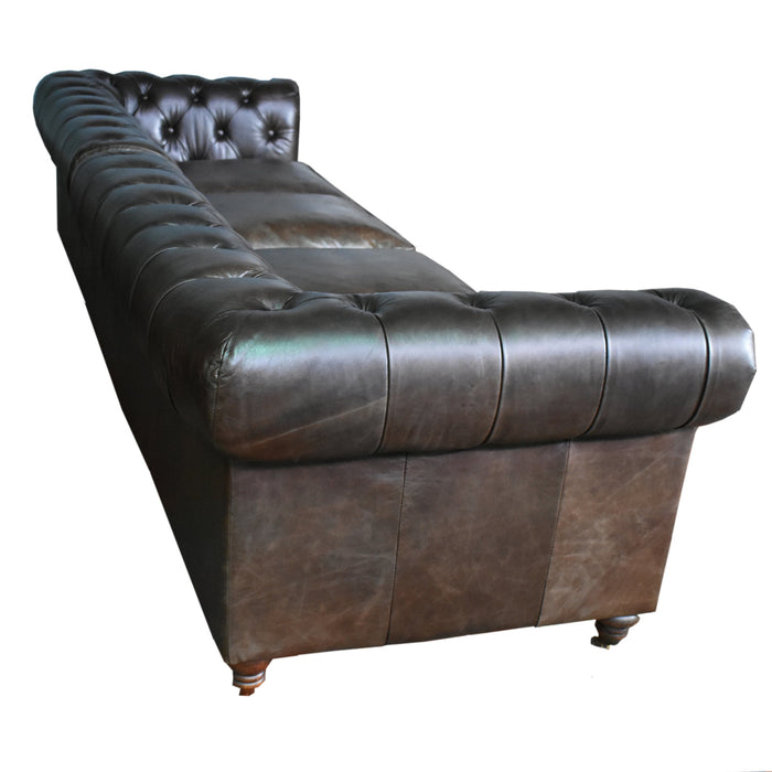 PREORDER Century Chesterfield Sofa - Dark Brown Leather - 118" - Crafters and Weavers