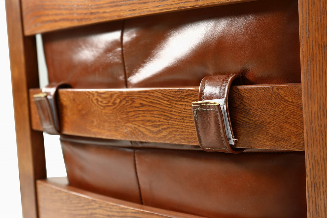 Craftsman / Mission Leather and Oak Armchair - Russet Brown