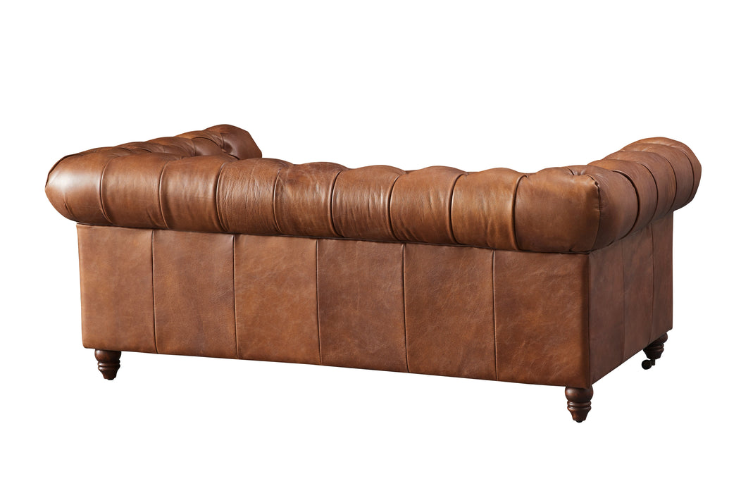 Century Chesterfield Love Seat - Bark Brown Leather