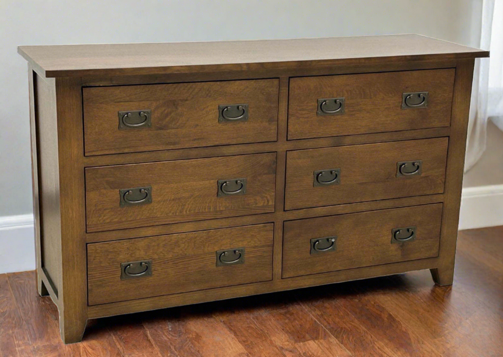 Mission 6 Drawer Oak Dresser - Walnut stain