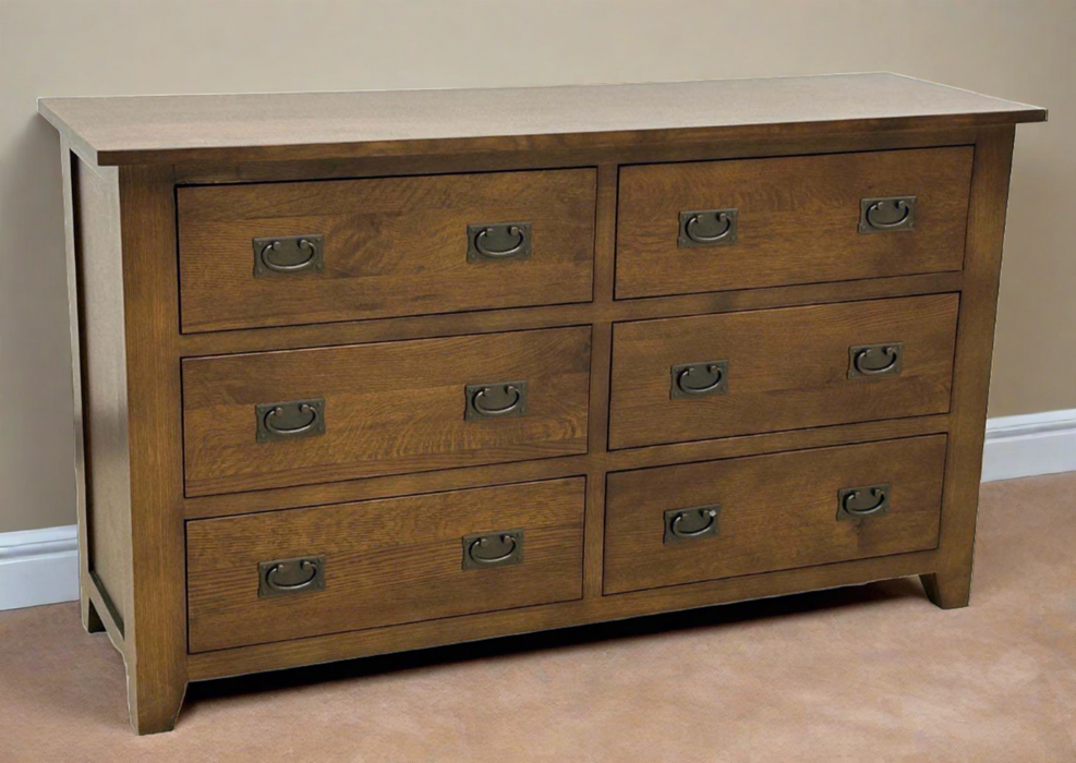 Mission 6 Drawer Oak Dresser - Walnut stain