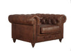 Century Chesterfield Arm Chair - Medium Brown Leather - Crafters and Weavers