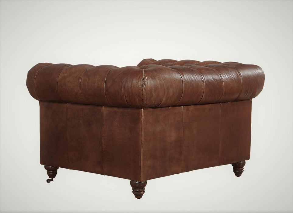 Century Chesterfield Arm Chair - Medium Brown Leather - Crafters and Weavers