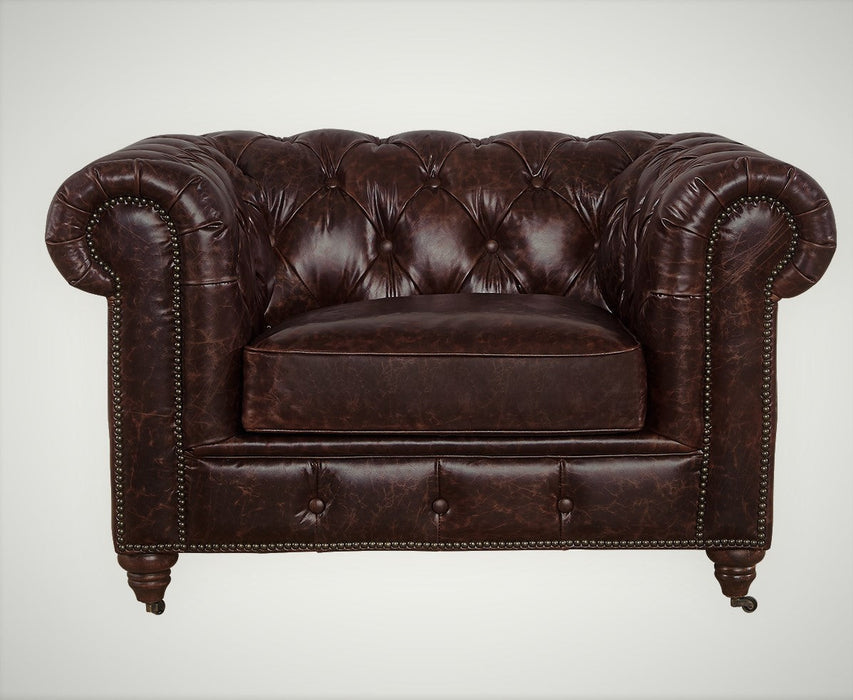 Century Chesterfield Arm Chair - Reddish Brown Leather - Crafters and Weavers