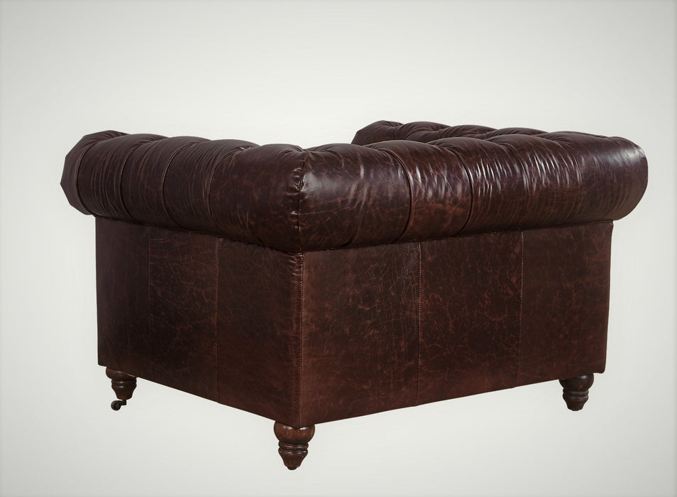 Century Chesterfield Arm Chair - Reddish Brown Leather - Crafters and Weavers